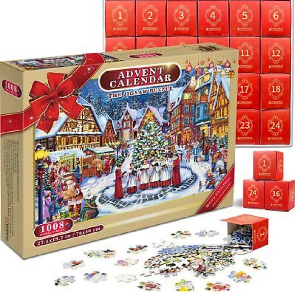 Advent Calendar 1008 PCS Jigsaw Puzzle - Festive Red and Cream New/ Sealed